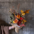 Load image into Gallery viewer, Handmade dried autumn wreath with natural fall botanicals and earthy textures.